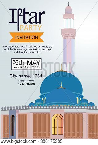 Ramadan Kareem Iftar Party Flyer Print Ready Template With Beautiful Mosque Vector