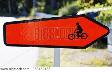 Road Sign Which Means That The Cycle Path Has Been Temporarily Moved