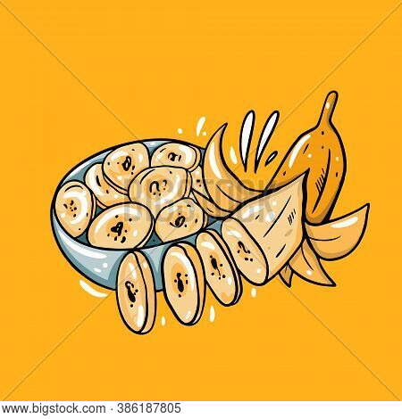 Banana Slices Chrisp. Cartoon Style. Vector Illustration.