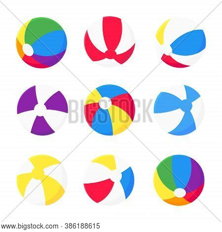 Inflatable Beach Balls Set Flat Style Design Vector Illustration Icon Signs Isolated On White Backgr