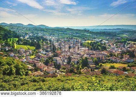 Valdobbiadene Village And Vineyards. Prosecco Hills, Unesco World Heritage Site. Veneto, Italy, Euro