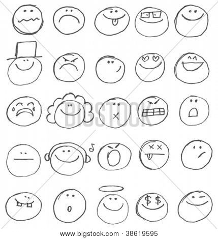 Emoticon doodles Satz. Vektor-Hand gezeichnet