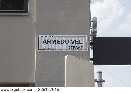 Street Name In Antwerp, Belgium, Poor Devil Street