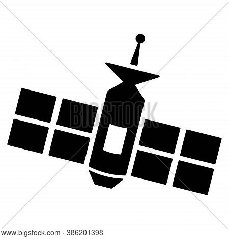 Satellite Icon In Line Style. Wireless Broadcast Sattelite In Orbit Illustration.