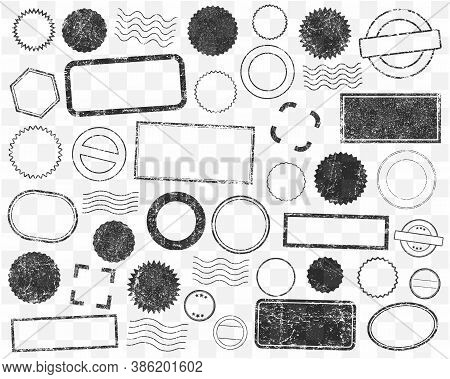 Stamps Frames Vector Icon Shape Set. Stamp Grunge Ink Rubber Labels Sign Collection. Isolated On Whi