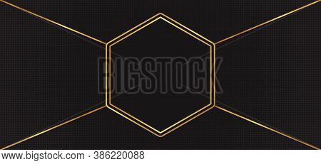 Hexgon Frame Shape Gold Metallic Halftone Black Background Design. Vector Illustration.