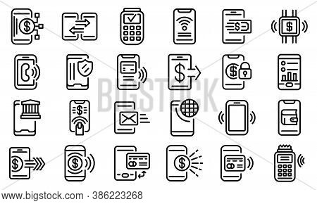 Mobile Payment Icons Set. Outline Set Of Mobile Payment Vector Icons For Web Design Isolated On Whit