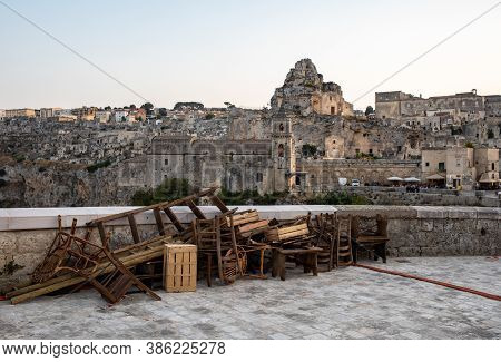 Matera, Italy - September 17, 2019: Bond 25, Scenography Elements Used For Explosion And Fire Scenes