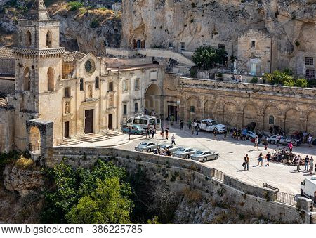 Matera, Italy - September 15, 2019: Bond 25, Aston Martin Db5 Cars Prepared To Shoot Chase Scenes Fr