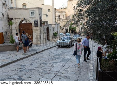 Matera, Italy - September 17, 2019: The Aston Martin Db5 Used On The Set Of The Latest James Bond Mo