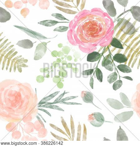 Seamless Pattern Of Watercolor Flowers. Design For Fabric, Paper. Illustration Of Flower Fields