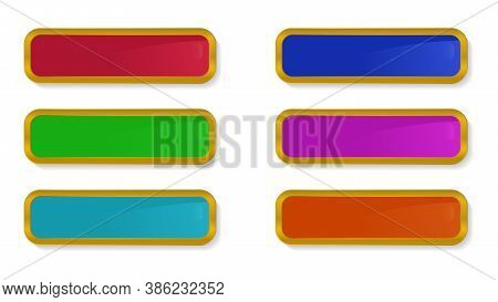 Vector Set Of Rectangular Buttons With Rounded Edges Of Different Colors With A Gold Frame With Shad