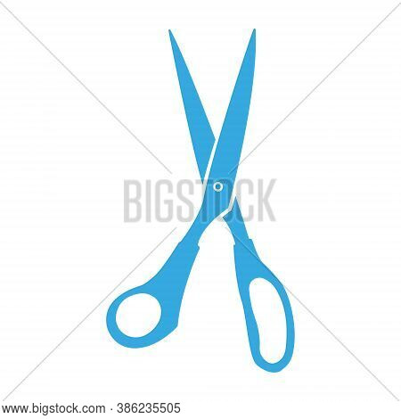 Tailoring Scissors, Simple Blue Silhouette On A White Background. Isolated