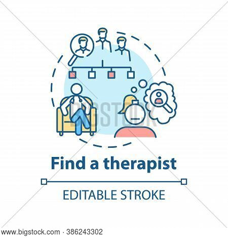 Find Therapist Concept Icon. Search For Psychologist Idea Thin Line Illustration. Psychological Coun