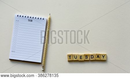 Notepad With Pencil And Wooden Word 