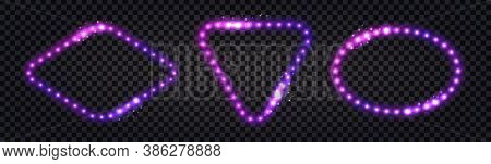 Led Lluminous Frame Borders With Neon Glow Effect. Purple Glowingi Light And Glitter Sparks. Christm