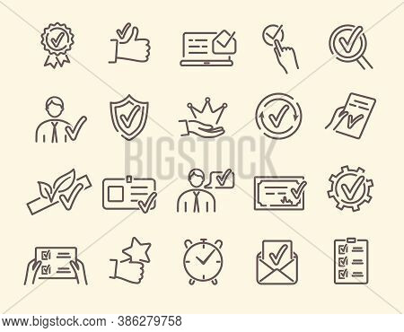 Approval, Endorsement, Acceptance, Approvement Concept. Vector Set Of Linear Icons Related To Accred