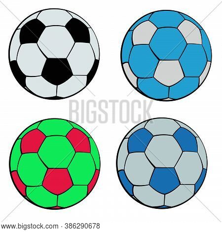 Set Of Four Soccer Balls Of Different Colors