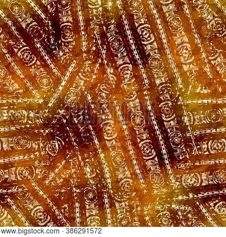 Seamless Modern Sepia Brown Blockprint Collage Print. Grunge Watercolor Texture Background. Worn Mot