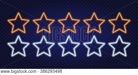 Neon Stars. Neon Sign Of Stars On Dark Transparent Background. Vector Illustration