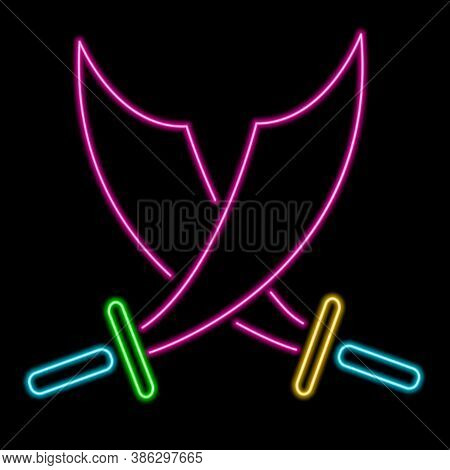Neon Crossed Sabers On A Black Background