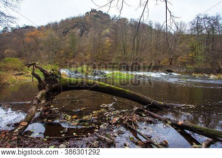 Dyje Or Thaya River, Novy Hradek Castle Ruin, National Park Podyji Or Nationalpark Thayatal, In The 