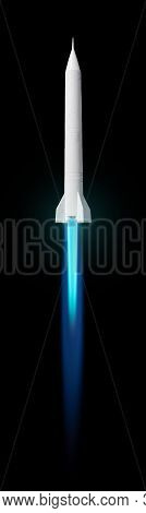 Flying Multistage Space Rocket With Fire Trail