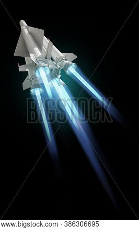 Flying Multistage Space Rocket With Fire Trail