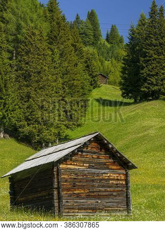 Mountain Landscape At Summer Along The Road To Campolongo Pass, Dolomites, Bolzano Province, Trentin