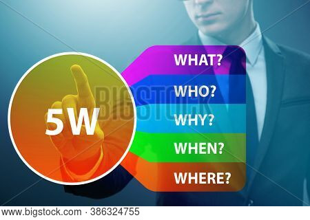Five whys concept with businessman pressing virtual button