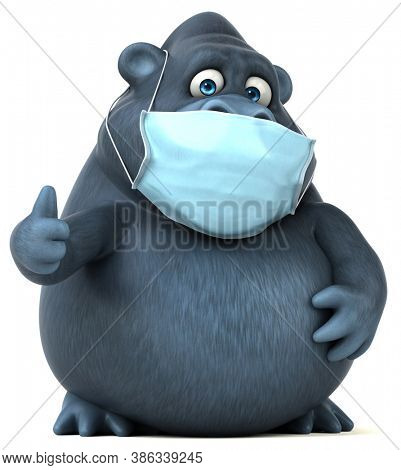 Fun 3D cartoon gorilla with a mask