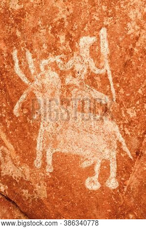 One Of The Paintings From This Historical Place Bhimbetka. The Rock Shelters And Caves Here Have A L