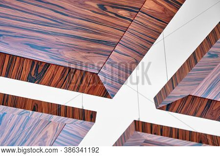 Wooden Ceiling Panels. Rosewood Fineline Veneer Ceiling Panels In The Modern Office