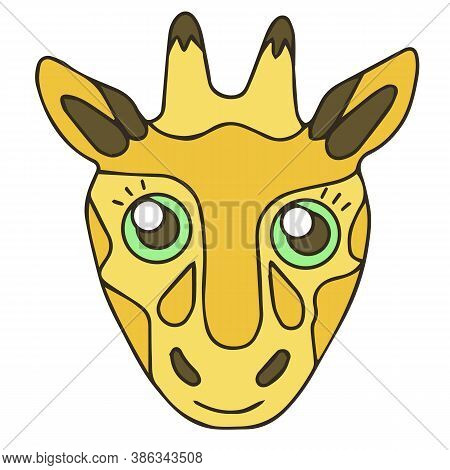 Head Of Cartoon Giraffe With Big Green Eyes