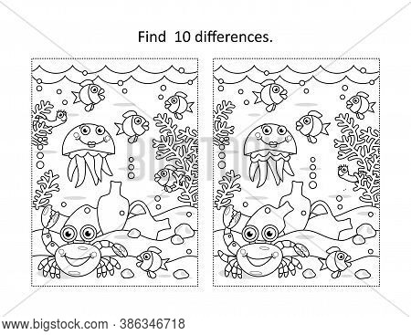 Find Ten Differences Activity Page With Underwater Life Scene And Amphorae
