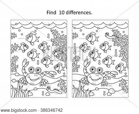 Find Ten Differences Activity Page With Underwater Life Scene