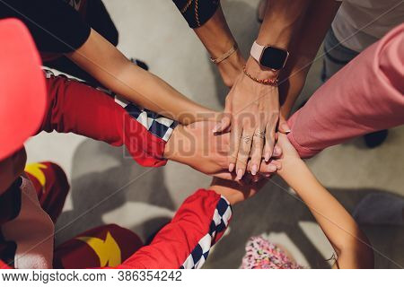 Close Up Of High Five Hand Gesture, Symbol Of Common Celebration Or Greeting, People Planning To Rea