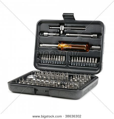 Set utensili isolati su sfondo bianco