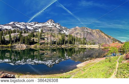 Lake Blanche Hiking Trail Panorama Views. Wasatch Front Rocky Mountains, Twin Peaks Wilderness,  Was