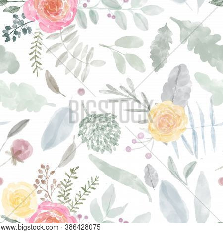 Seamless Pattern Of Watercolor Flowers. Design For Fabric, Paper. Illustration Of Flower Fields