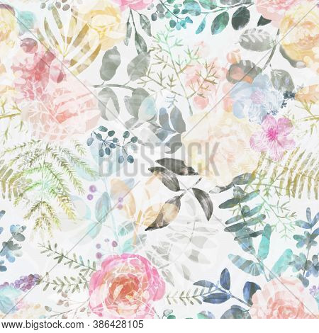 Seamless Pattern Of Watercolor Flowers. Design For Fabric, Paper. Illustration Of Flower Fields