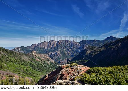 Lake Blanche Hiking Trail Panorama Views. Wasatch Front Rocky Mountains, Twin Peaks Wilderness,  Was