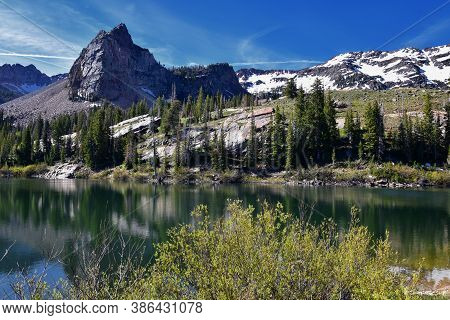 Lake Blanche Hiking Trail Panorama Views. Wasatch Front Rocky Mountains, Twin Peaks Wilderness,  Was