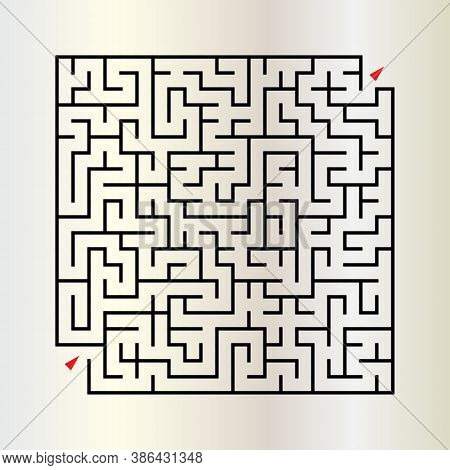 Abstract Rectangle Labyrinth With Entry And Exit. Game Maze Puzzle With Solution. Vector Illustratio