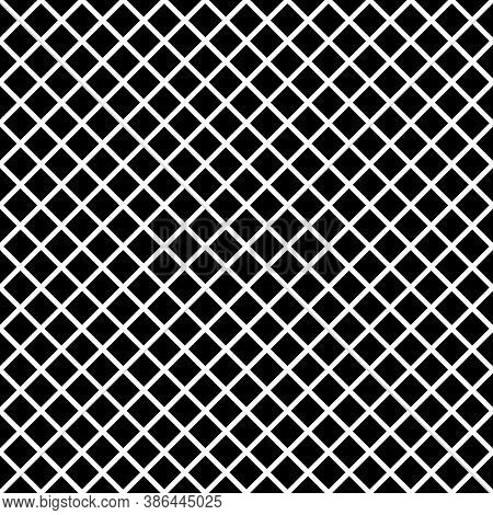 Black Rhombuses Tessellation On White Background. Seamless Surface Pattern Design With Diamonds Orna