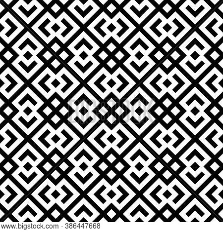 Seamless Chinese Window Tracery Pattern. Repeated Stylized Black Rhombuses On White Background. Symm