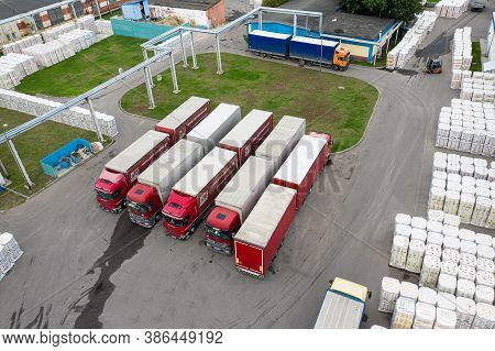 Berezovka, Belarus - September, 2020:  Aerial Top View Photo From Flying Drone Of Power Plant.