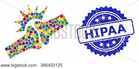 Colored Mosaic Bone Joint Fracture, And Hipaa Grunge Rosette Seal Print. Blue Seal Contains Hipaa Te