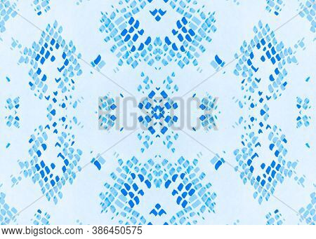 Seamless Snake Skin Pattern. Blue And White Colors. Trendy Exotic Wallpaper. Python Leather Wild Sur