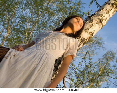 Beauty Girl Near The Birch Tree 2